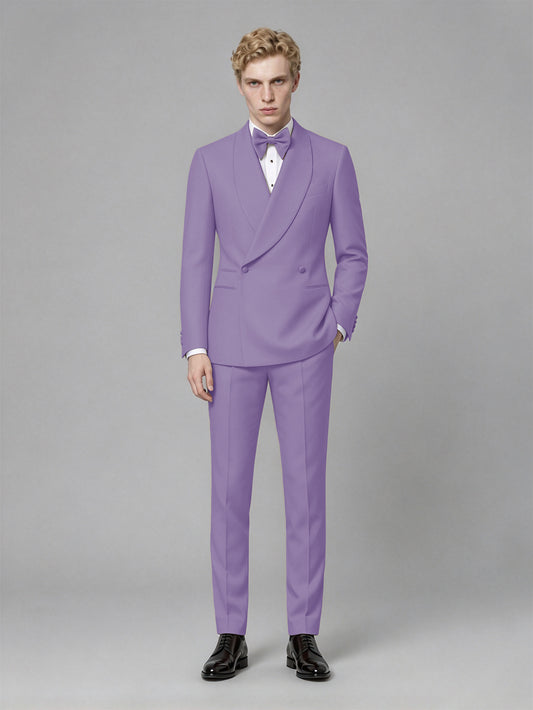 Men's Lilac Single-Button Lilac Satin Shawl Lapel Tuxedo Suit Set | Blazer & Trousers - Lilac