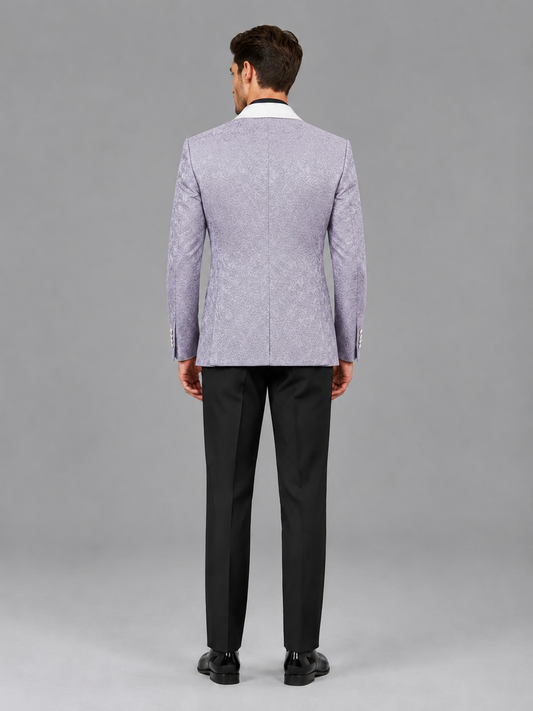 Savile Men's Lilac Jacquard White Shawl Lapel 2-Piece Tuxedo Suit Set | Jacket & Trousers - Lilac - Lilac (2)
