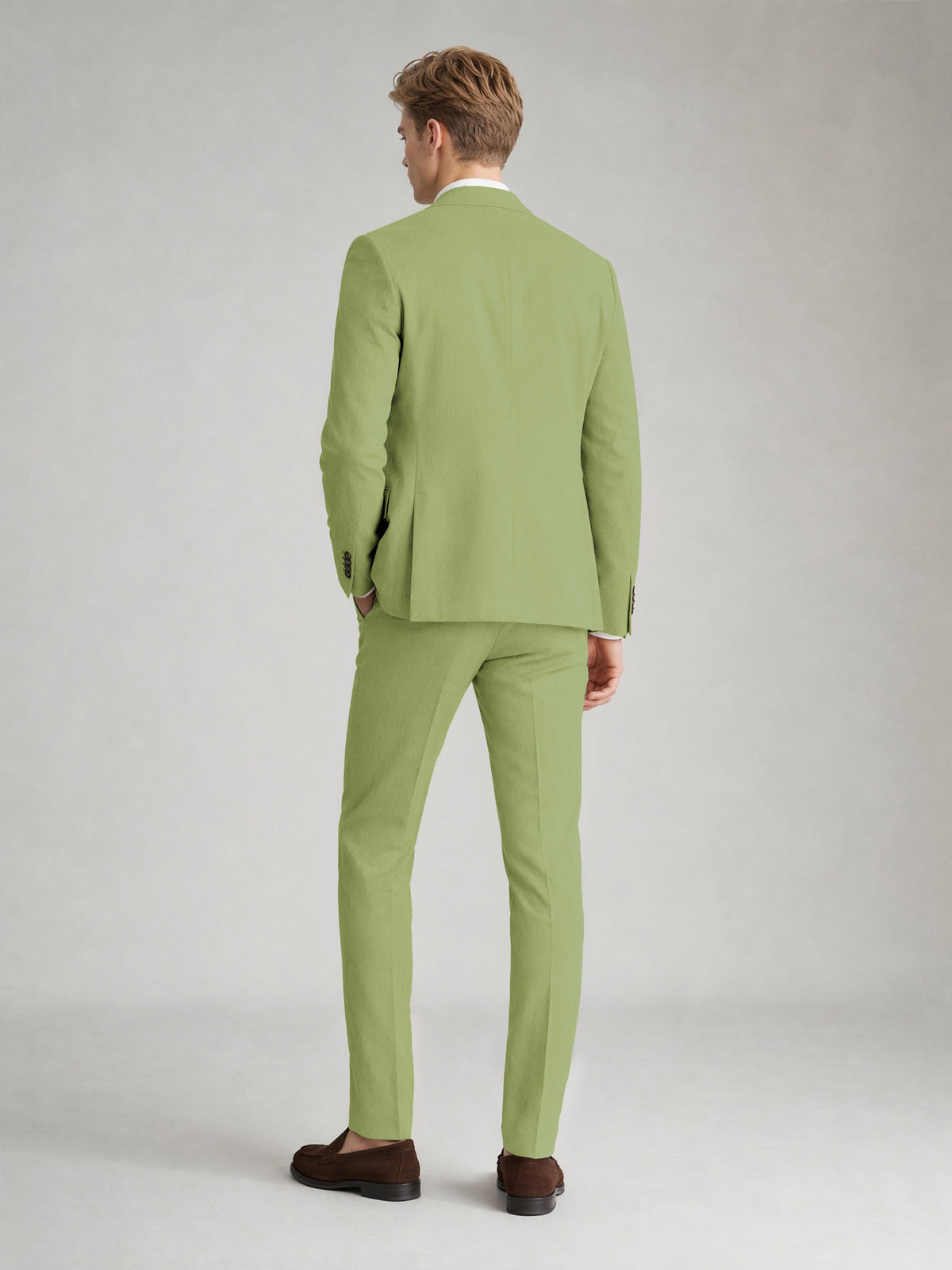 Savile Men's Sand Khaki Linen-Blend 2-Piece Suit Set – Two-Button Notch Lapel Slim-Fit Blazer & Slim Trousers - Lime Green - Lime_Green