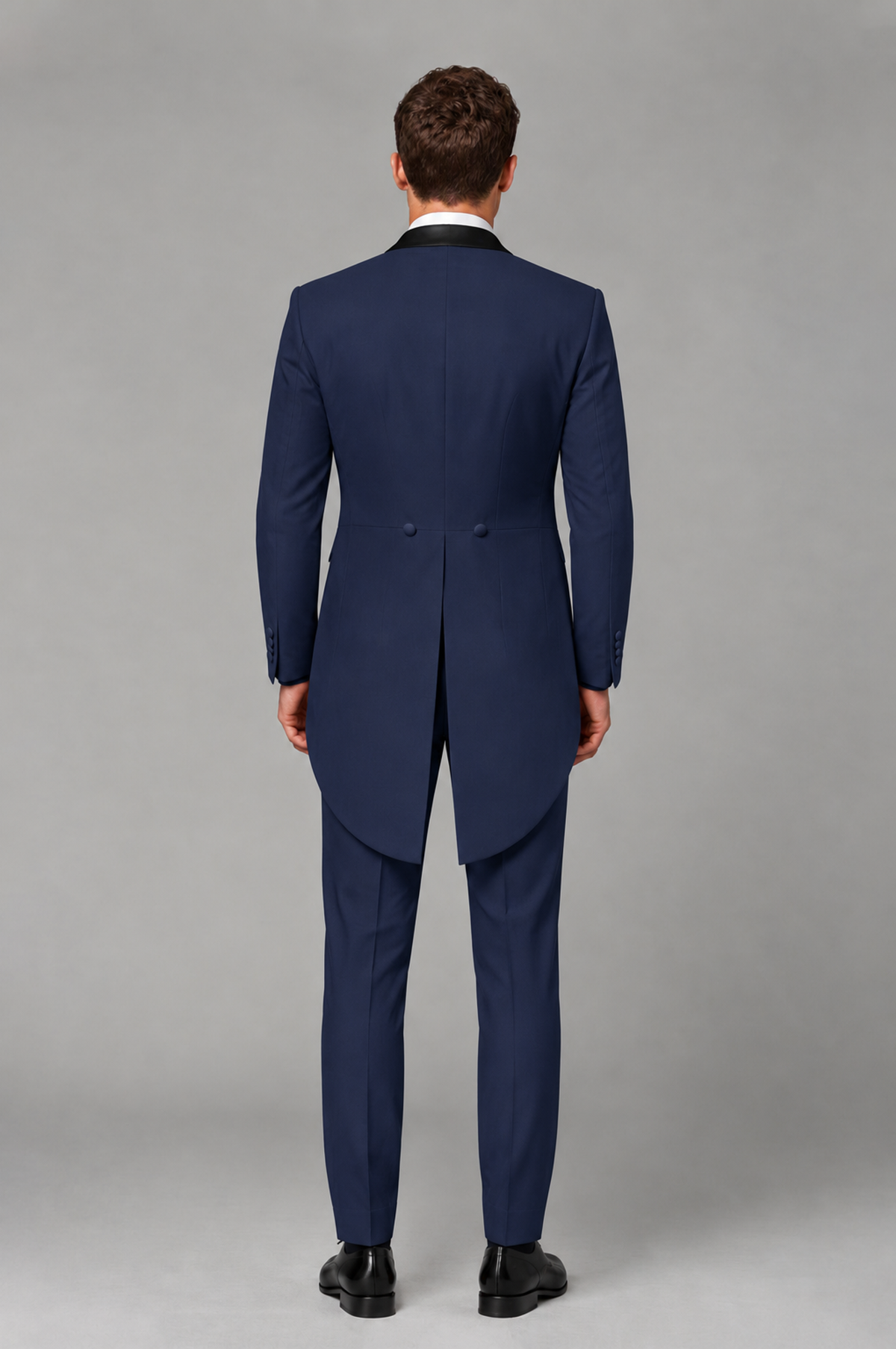 Savile Navy Blue 3-Piece Tailcoat Tuxedo Suit with Black Peak Lapel - Navy Blue - Navy Blue_03