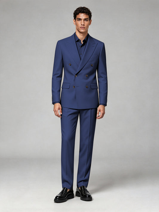 Savile Men's Navy Blue Double-Breasted 2-Piece Suit Set – Blazer & Trousers - Navy Blue