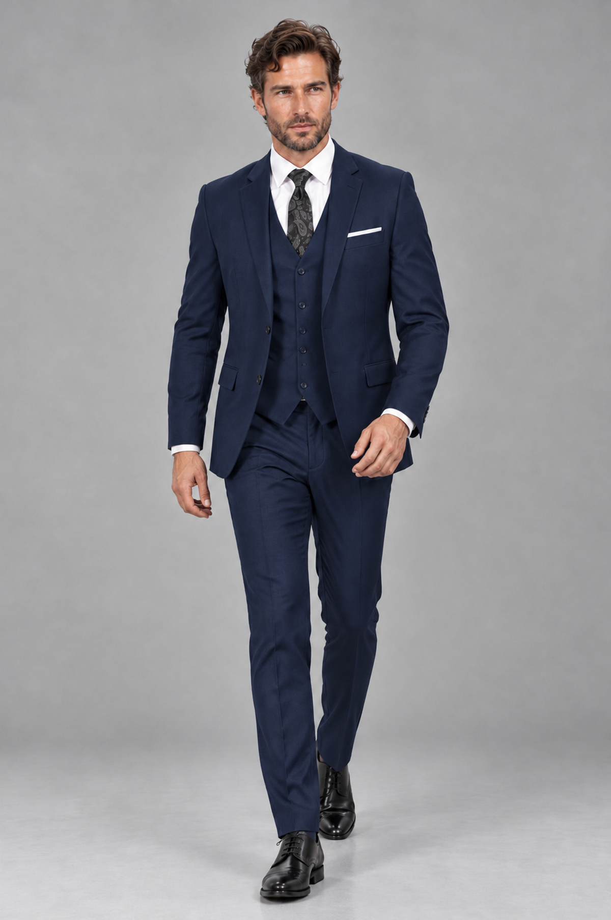 Savile Men's Navy Blue 3-Piece Suit Set – Notch Lapel Blazer, Vest & Trousers - Navy Blue - Navy_Blue_4