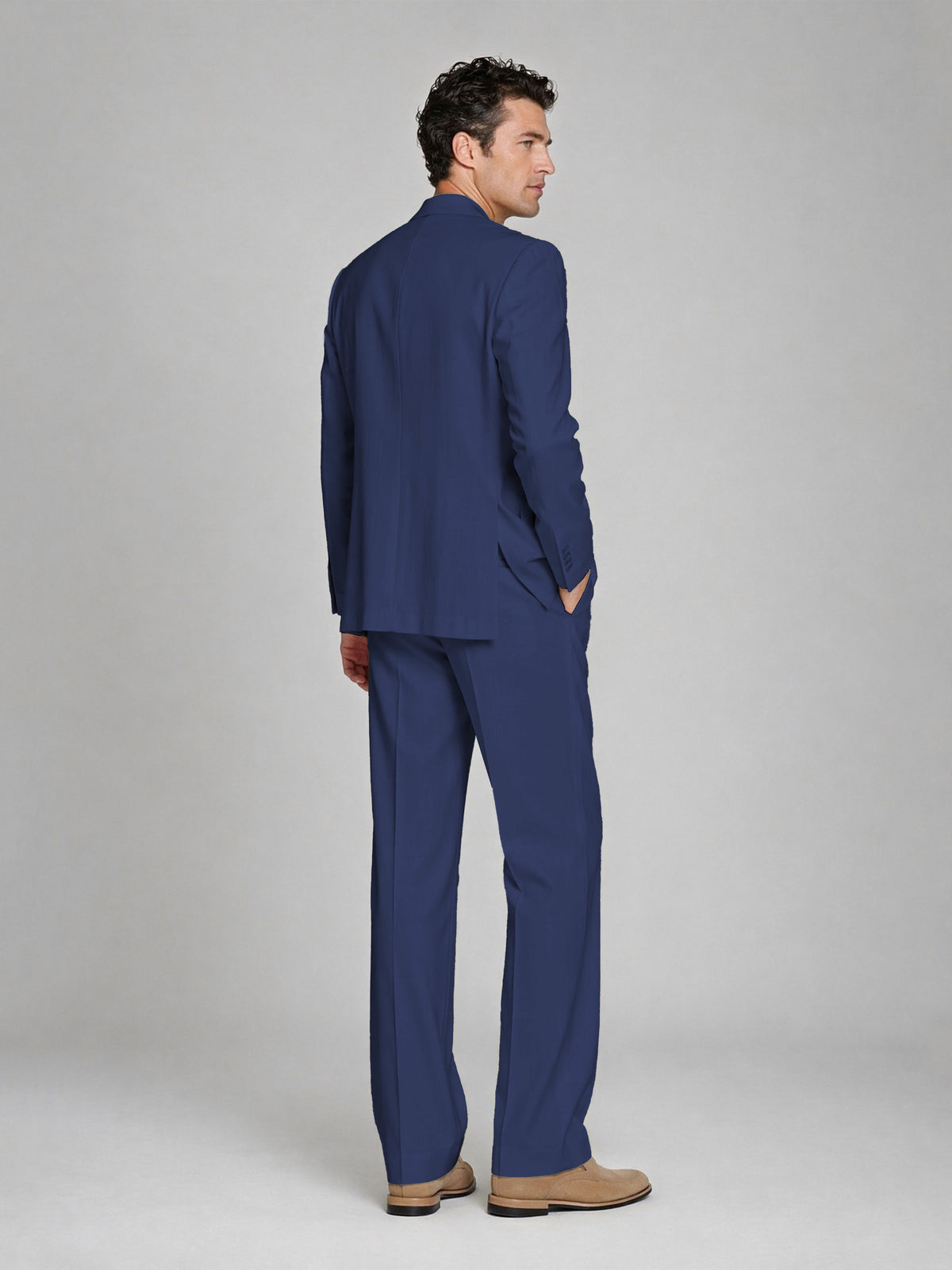 Men's Navy Blue Double-Breasted 2-Piece Suit – Peak Lapel Wedding & Beach Formal Set with Vest - Navy Blue