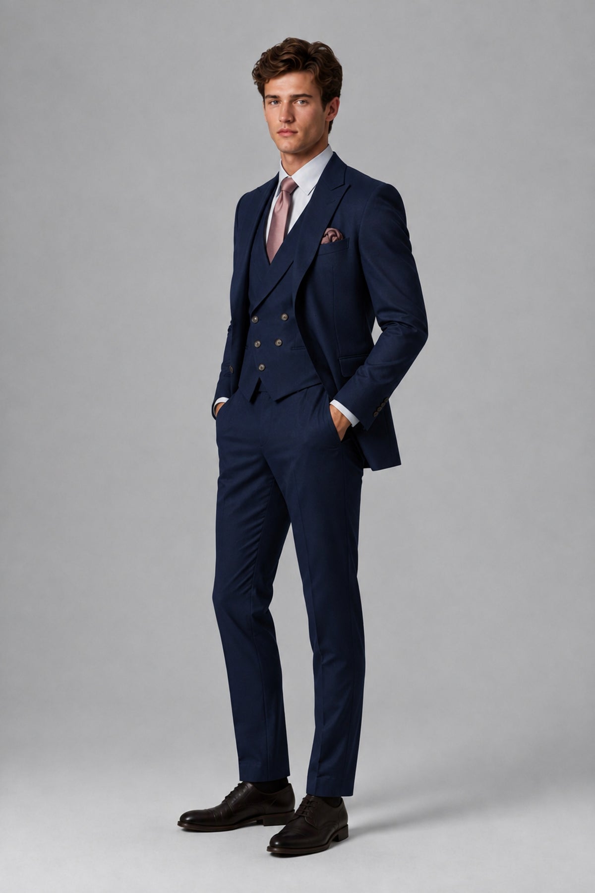 Savile Men's Dusty Navy Blue 3-Piece Suit – Jacket, Vest & Trousers | QX0113 - Navy Blue