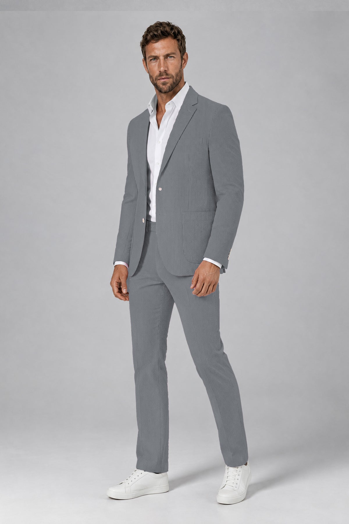 Savile Men's Navy Blue Striped 2-Piece Suit Set – Notch Lapel Blazer & Tailored Trousers - Navy Blue - Navy_Blue(5)
