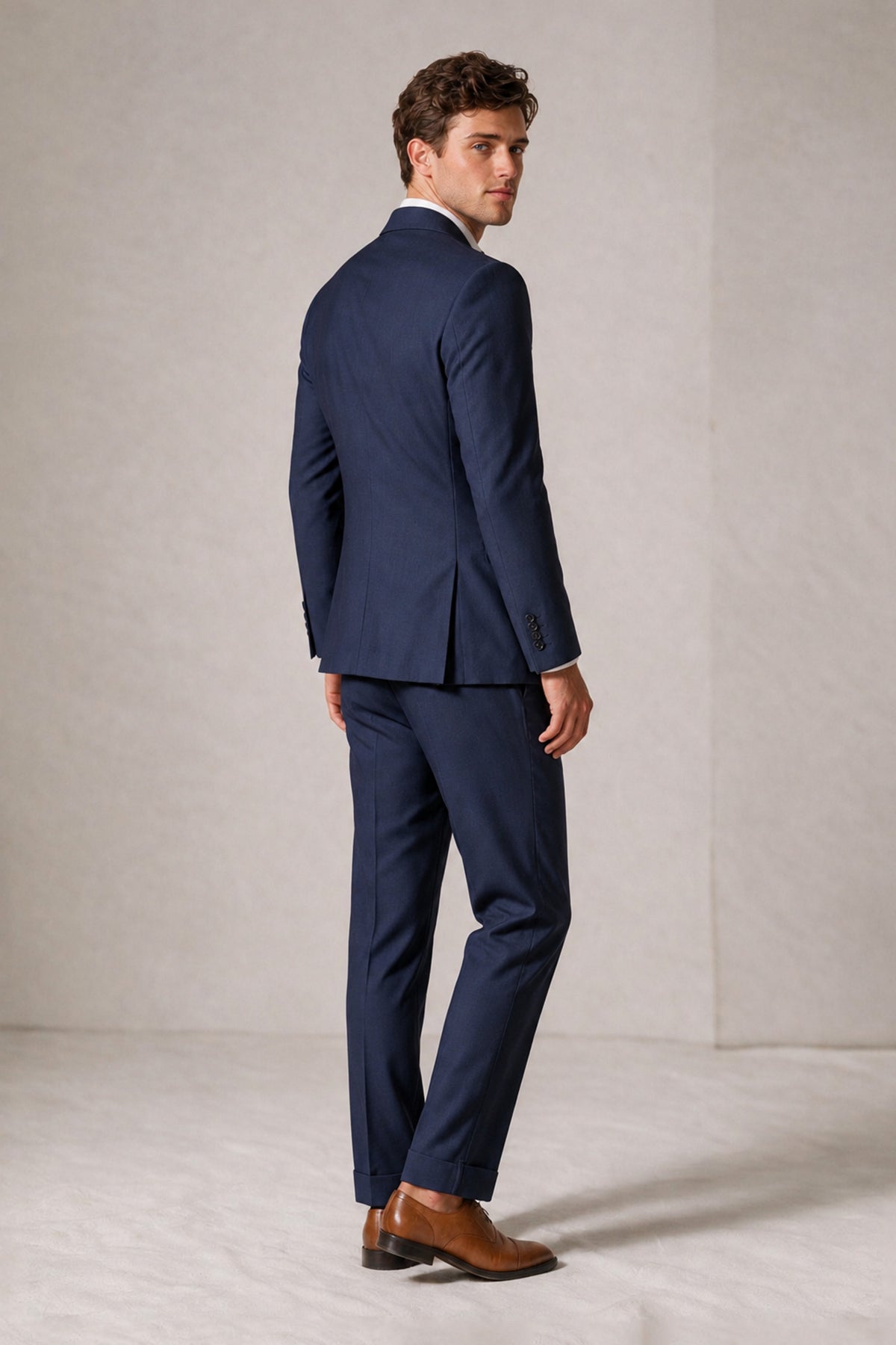 Savile Men's Navy Blue Double-Breasted Slim Fit 2-Piece Suit Set – Peak Lapel Blazer & Cuffed Trousers | Wedding Prom Formal - Navy Blue