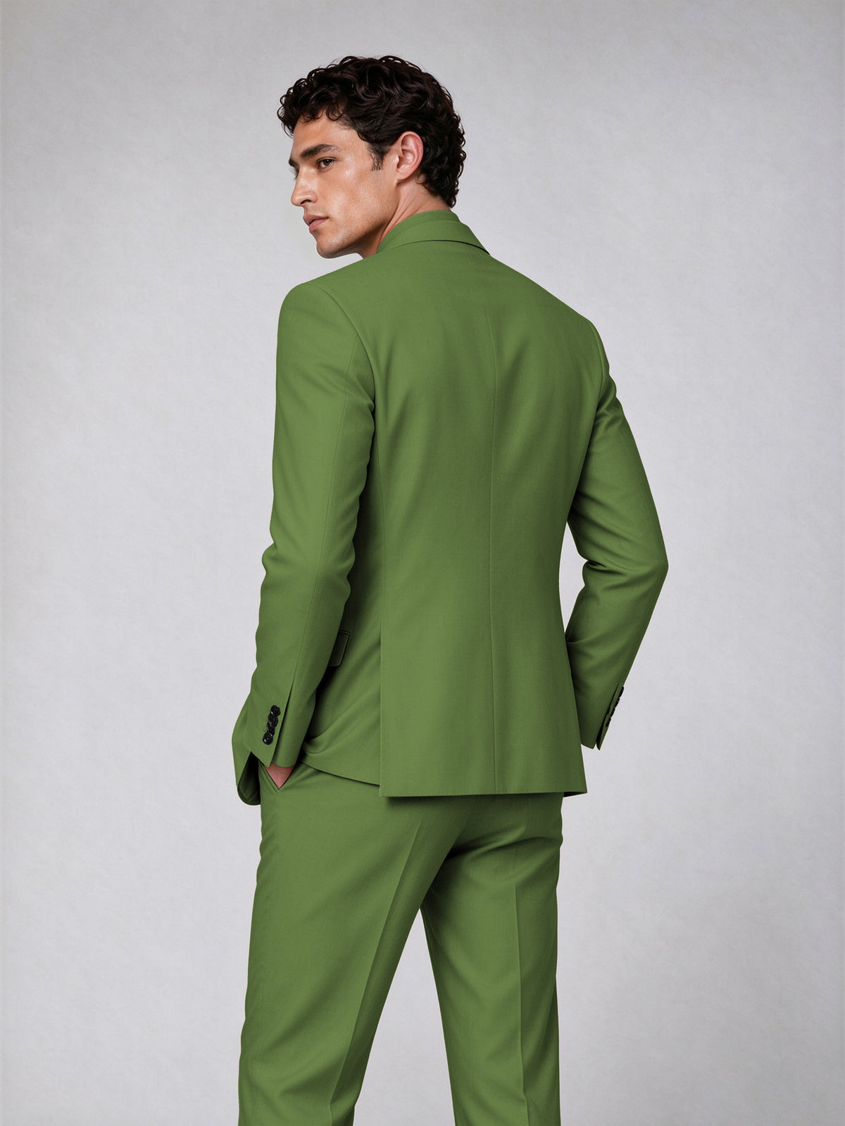 Savile Men's Olive Green Double-Breasted 2-Piece Suit Set – Blazer & Trousers - Olive Green