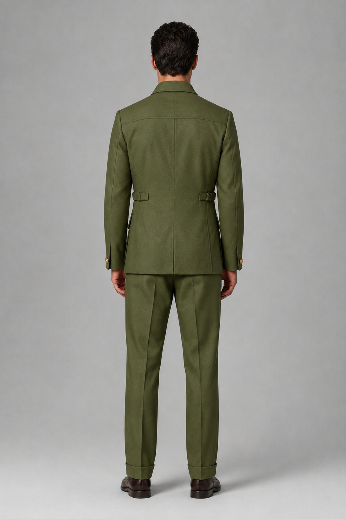 Savile Olive Green Safari Jacket & Trousers Two-Piece Men's Suit - Olive Green
