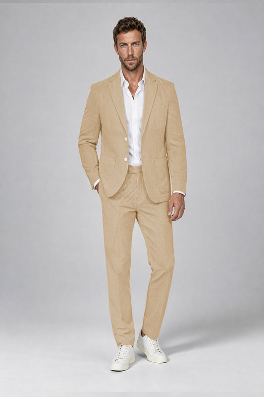 Savile Men's Peach Striped 2-Piece Suit Set – Notch Lapel Blazer & Tailored Trousers - Peach - Peach(2)