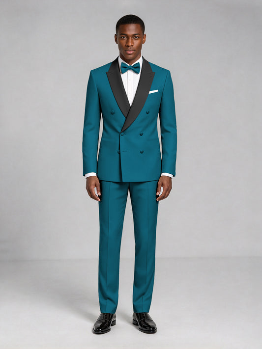 Men's Peacock Double-Breasted Tuxedo Suit – Satin Shawl Lapel Peacock-Tie Wedding & Gala 2-Piece Set - Peacock