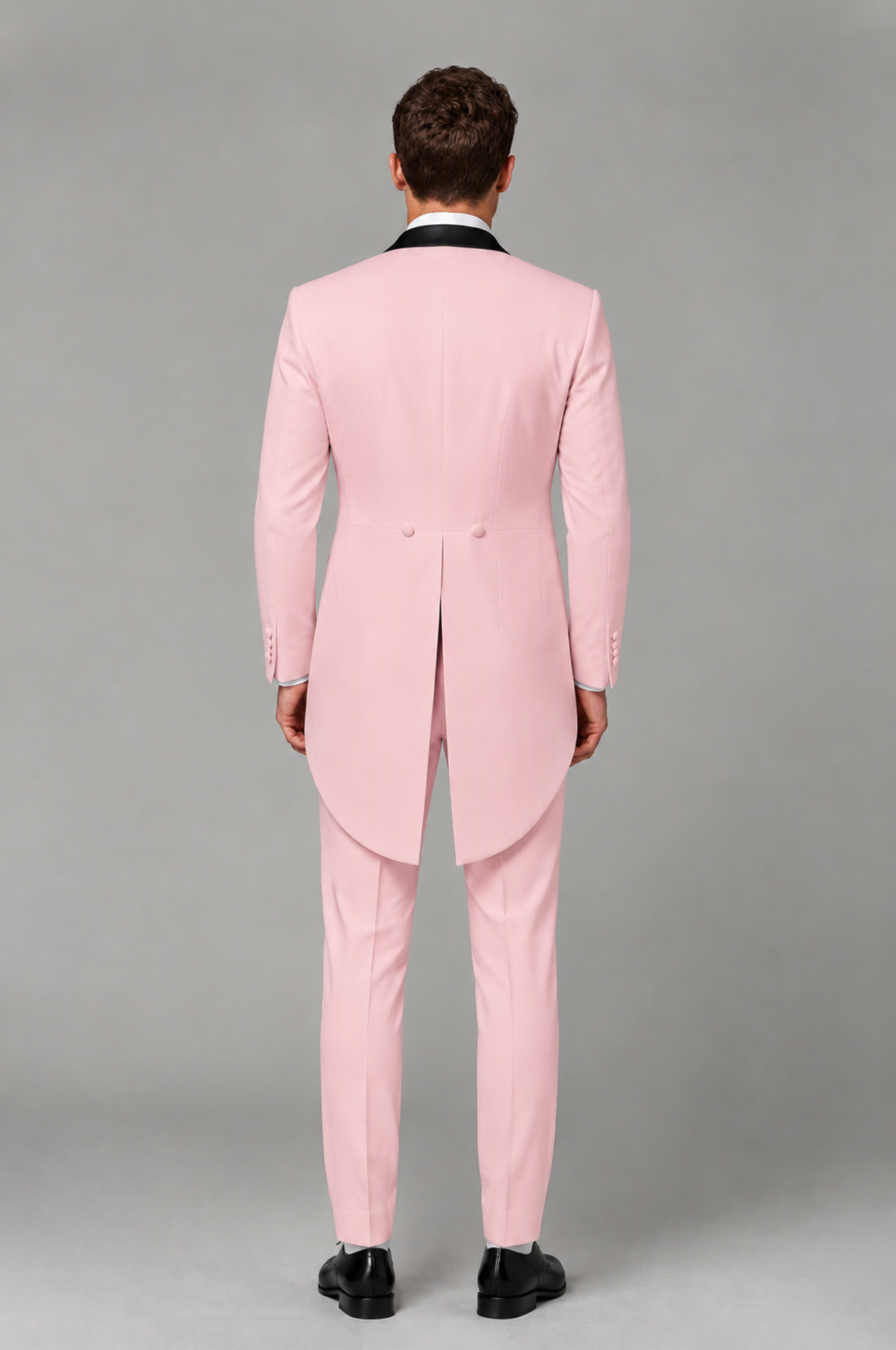 Savile Pink 3-Piece Tailcoat Tuxedo Suit with Black Peak Lapel - Pink - Pink_03