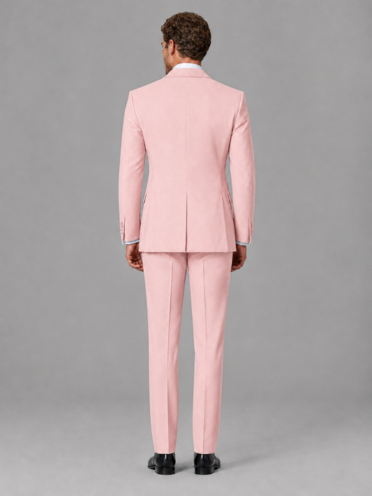 Savile Men's Pink Velvet Shawl Lapel Tuxedo Suit – Modern Side-Buckle Dinner Jacket & Trousers 2-Piece Set - Pink