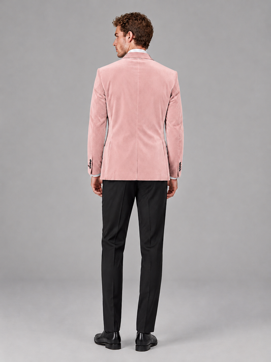 Savile Men's Pink Velvet Peak Lapel 2-Piece Tuxedo Suit Set | Jacket & Trousers - Pink