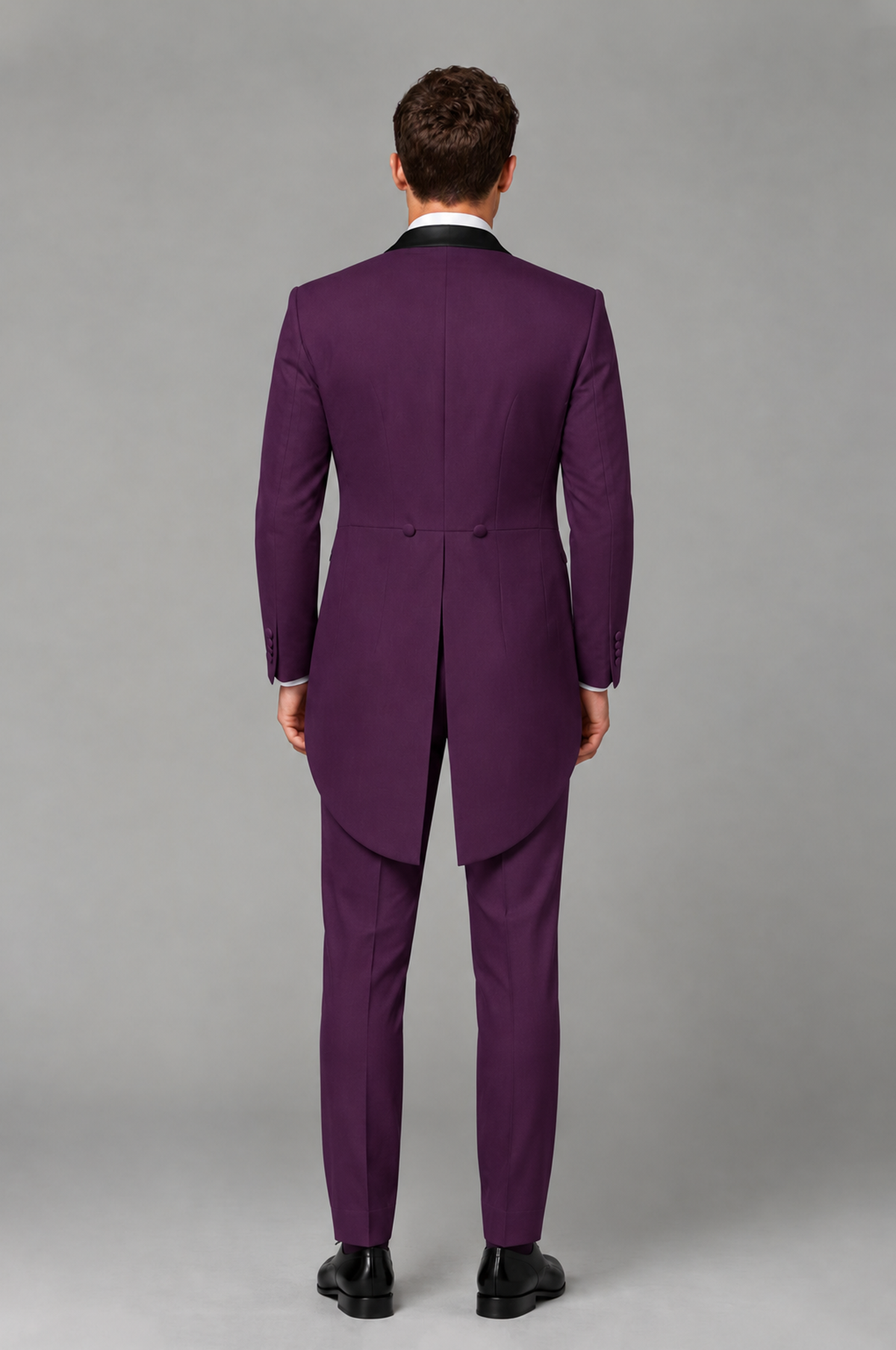 Savile Plum 3-Piece Tailcoat Tuxedo Suit with Black Peak Lapel - Plum - Plum_03