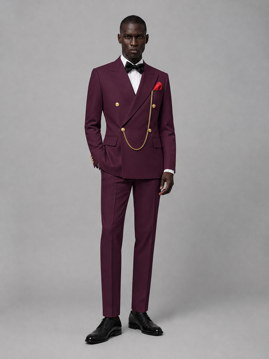 Men's Plum Double-Breasted 2-Piece Suit Set – Jacket & Trousers | Plum Chain - Plum