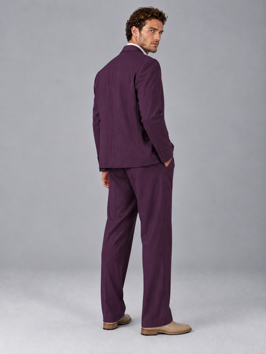 Savile Plum Beige Double-Breasted 2-Piece Suit with Peak Lapel - Plum