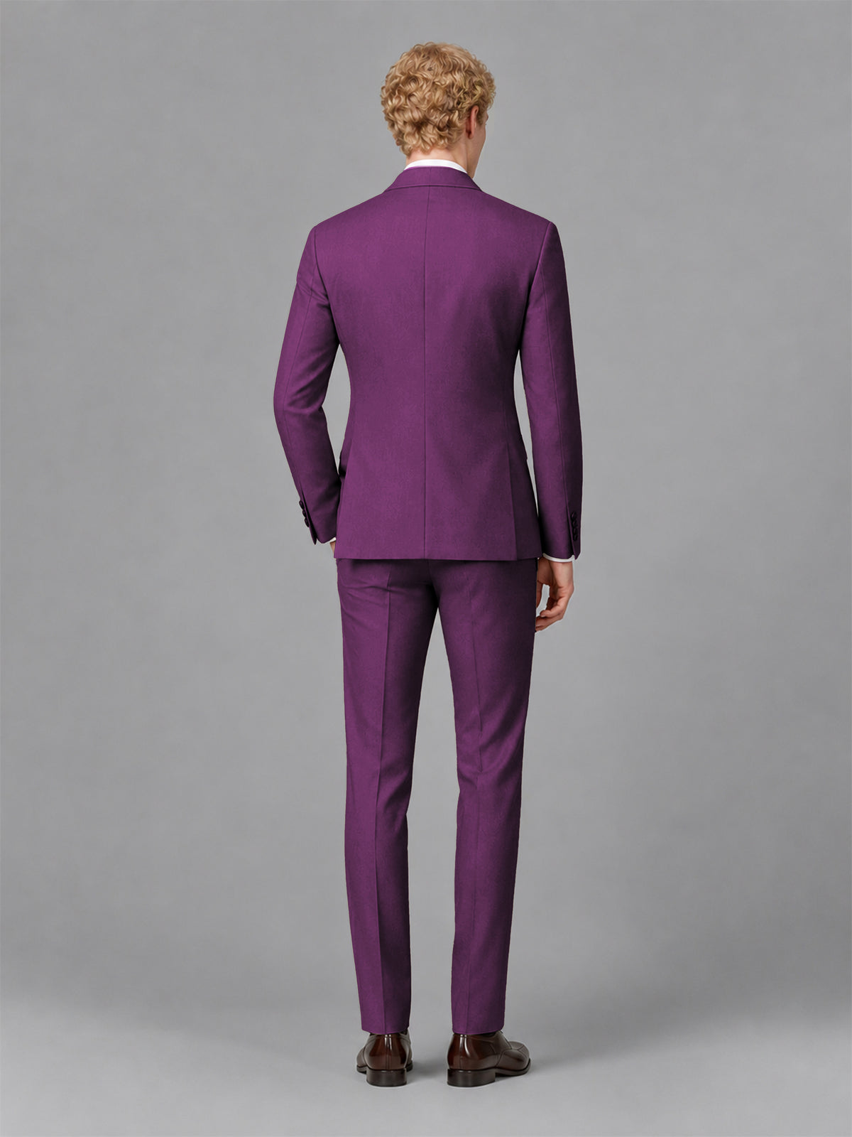 Men's Plum Single-Button Plum Satin Shawl Lapel Tuxedo Suit Set | Blazer & Trousers - Plum