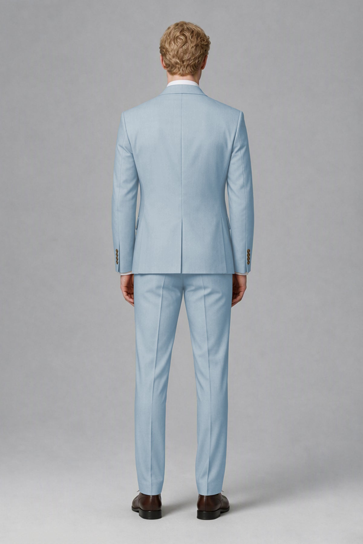 Savile Men's Powder Blue Three-Piece Wedding Suit with Double-Breasted Waistcoat - Powder Blue