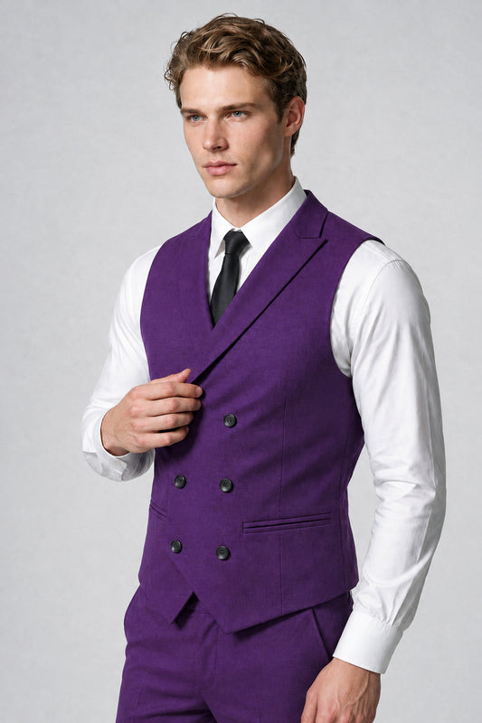 Men's Classic Purple Double-Breasted Shawl Lapel Suit Vest | Savile QX0100 - Purple