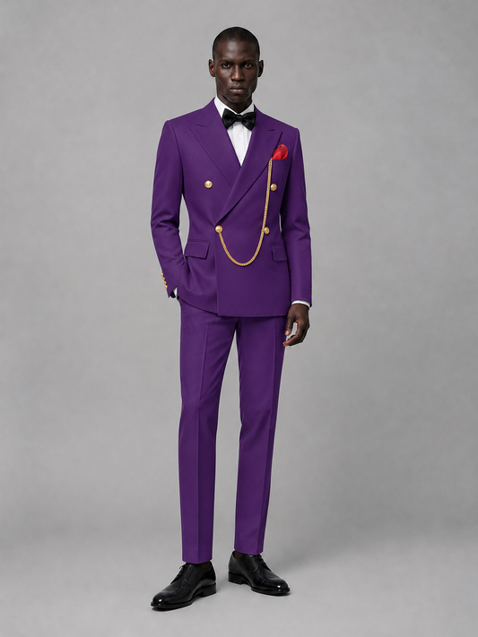 Men's Purple Double-Breasted 2-Piece Suit Set – Jacket & Trousers | Purple Chain - Purple