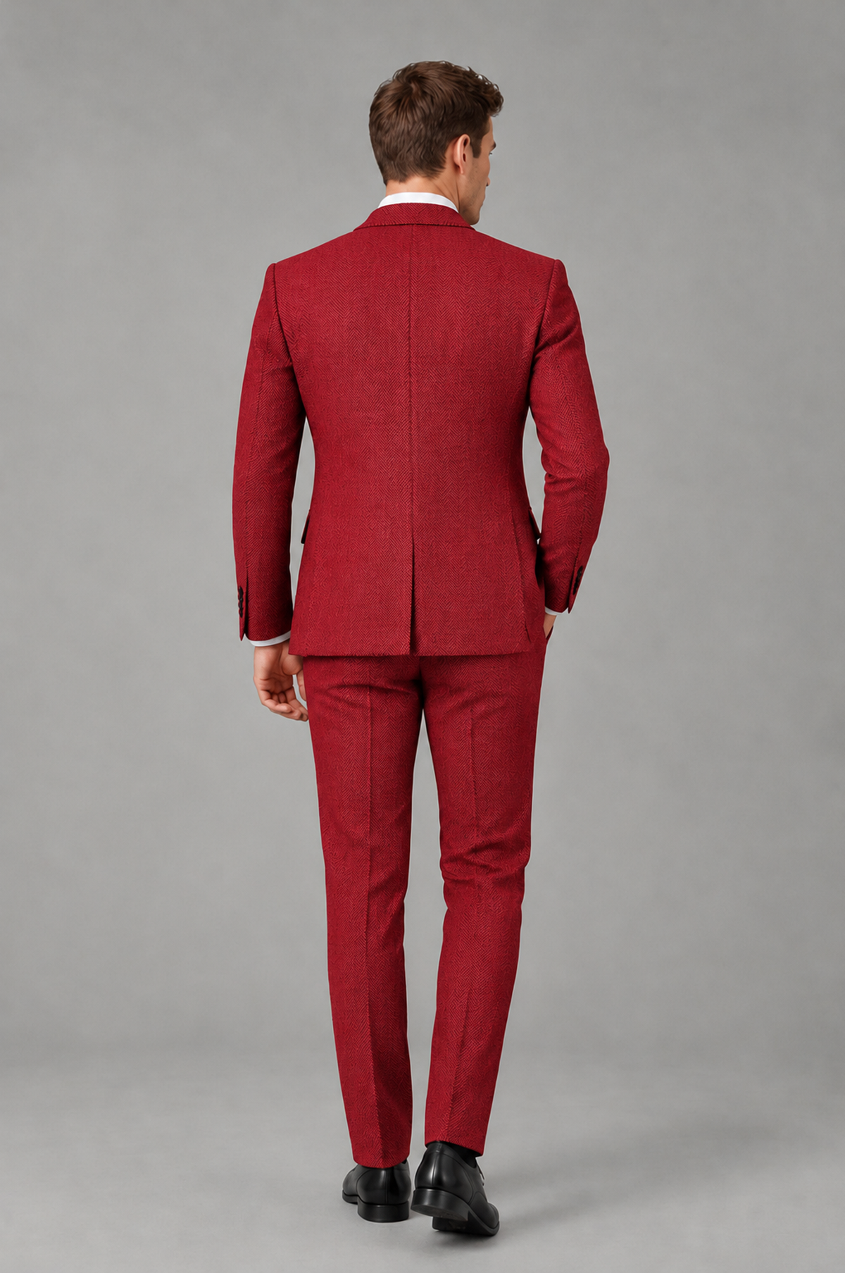 Savile Men's Grey Notch Lapel 3-Piece Suit Set | Jacket, Vest & Trousers - Red - Red
