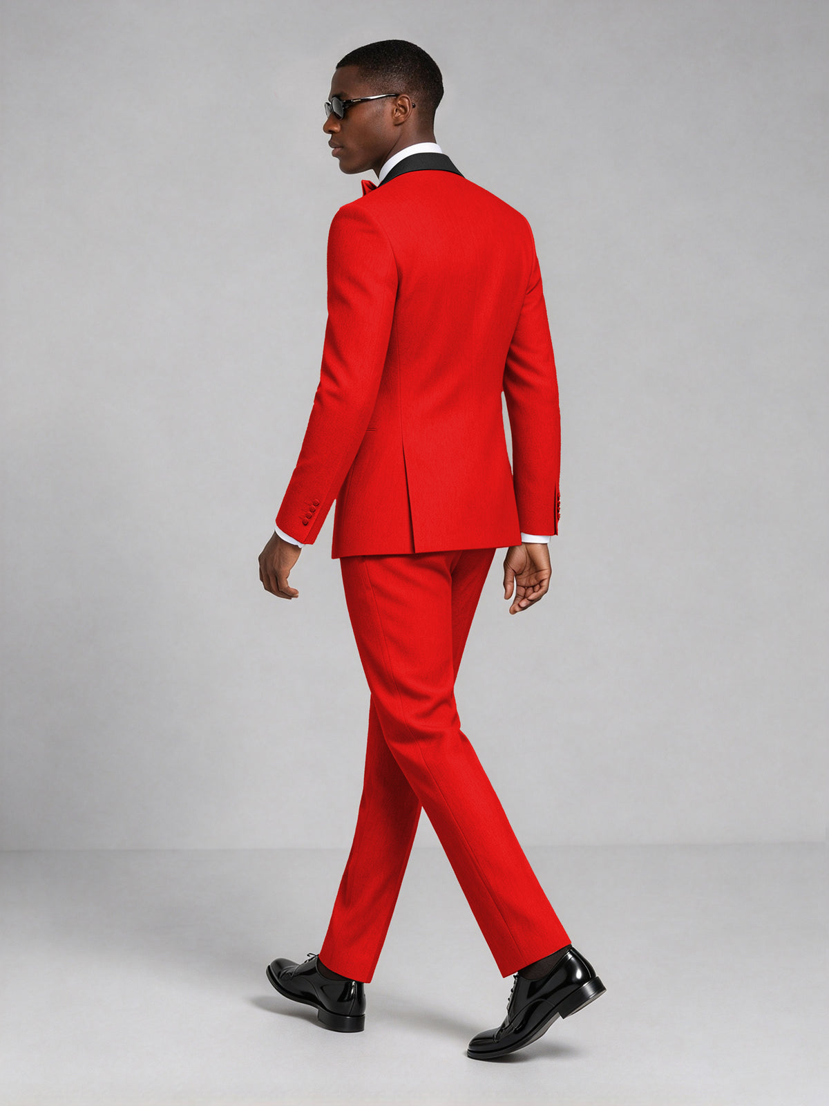 Men's Red Double-Breasted Tuxedo Suit – Satin Shawl Lapel Red-Tie Wedding & Gala 2-Piece Set - Red