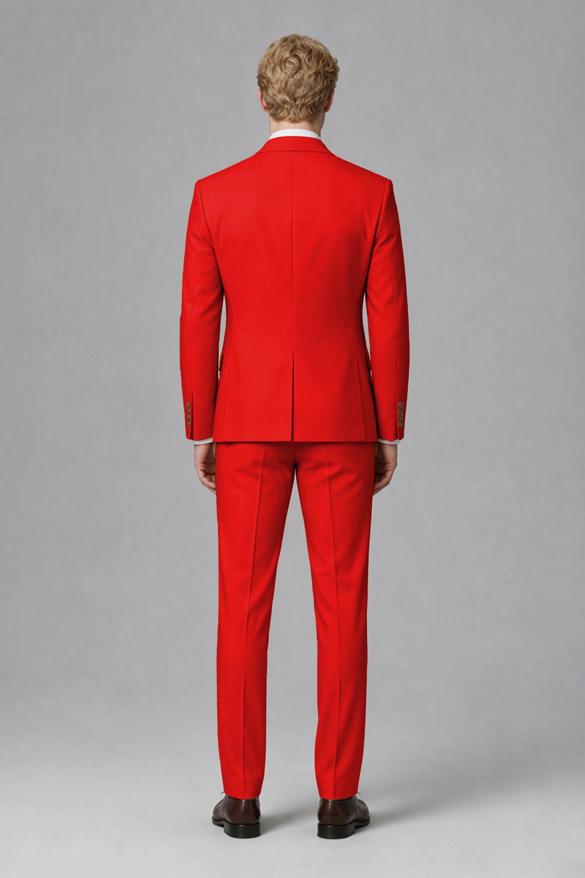 Savile Men's Red Three-Piece Wedding Suit with Double-Breasted Waistcoat - Red