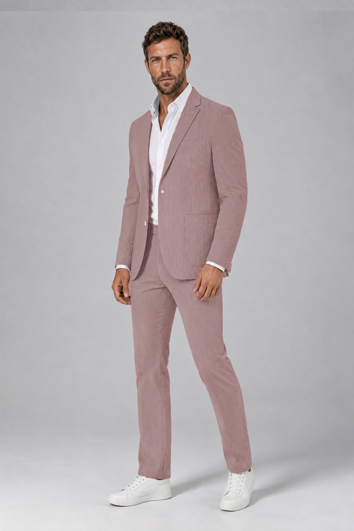 Savile Men's Red Striped 2-Piece Suit Set – Notch Lapel Blazer & Tailored Trousers - Red - Red(5)