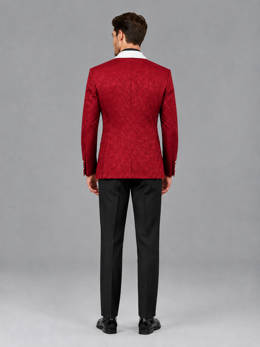 Savile Men's Red Jacquard White Shawl Lapel 2-Piece Tuxedo Suit Set | Jacket & Trousers - Red - Red (2)