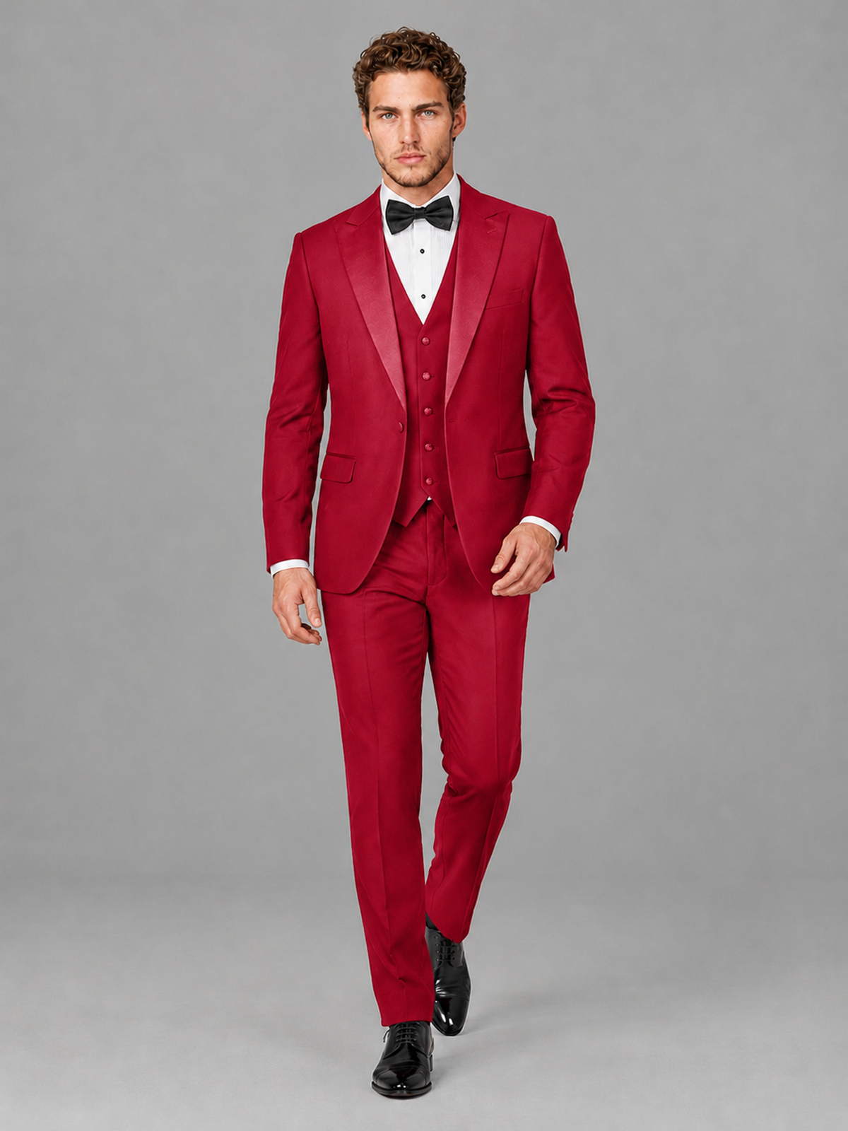 Savile Men's Red Peak Lapel 3-Piece Tuxedo Suit | Jacket, Vest & Trousers - Red