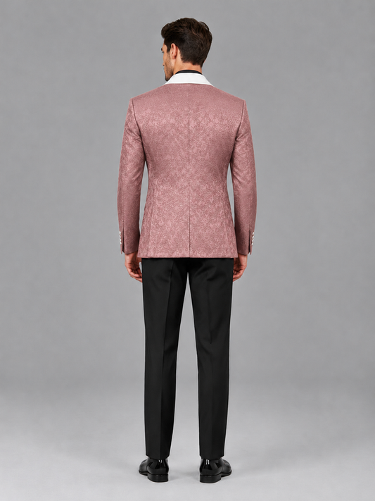 Savile Men's Rose Gold Jacquard White Shawl Lapel 2-Piece Tuxedo Suit Set | Jacket & Trousers - Rose Gold - Rose Gold (2)