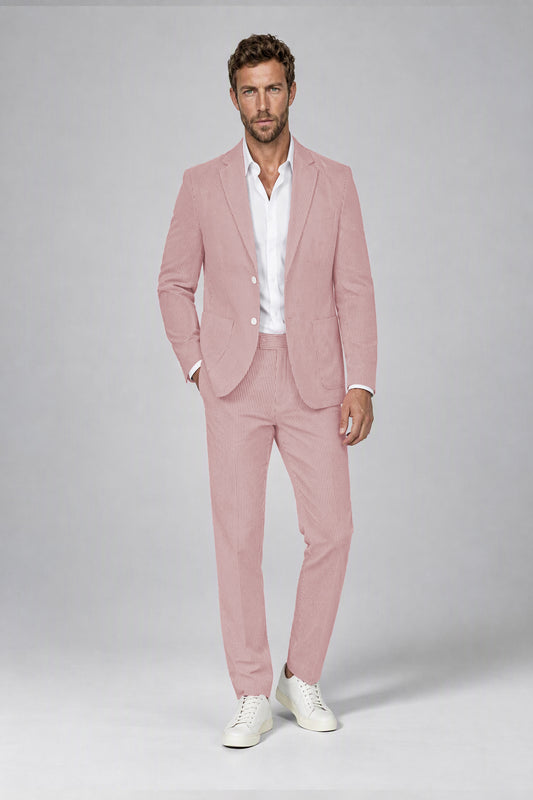 Savile Men's Rose Pink Striped 2-Piece Suit Set – Notch Lapel Blazer & Tailored Trousers - Rose Pink - Rose_Pink(2)
