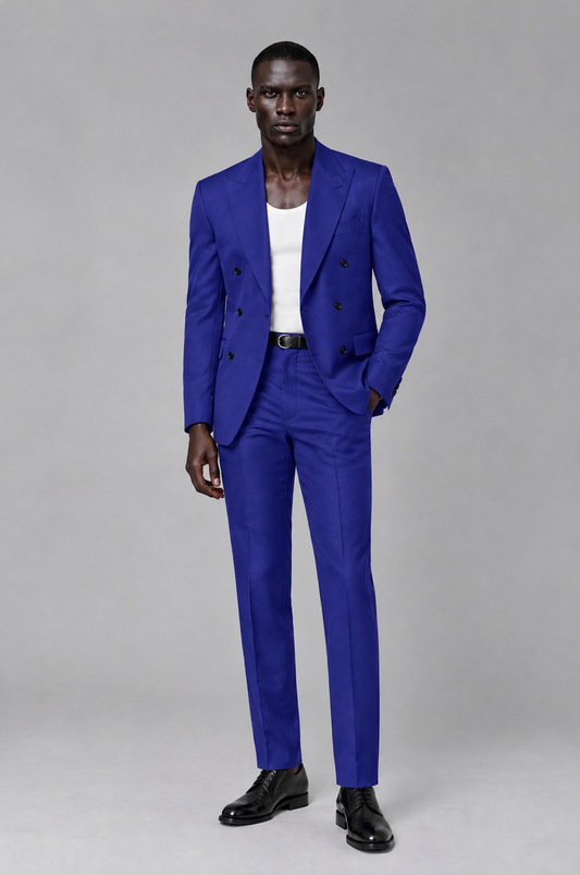 Savile Men's Royal Blue Double Breasted Slim Fit 2-Piece Suit Set – Blazer & Trousers | Wedding Gala Formal - Royal Blue - Royal Blue_02