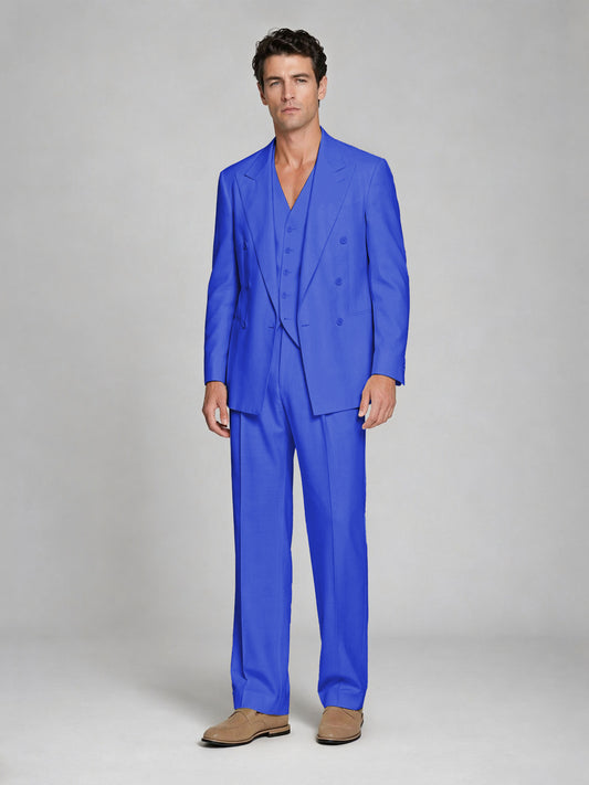 Men's Royal Blue Double-Breasted 2-Piece Suit – Peak Lapel Wedding & Beach Formal Set with Vest - Royal Blue