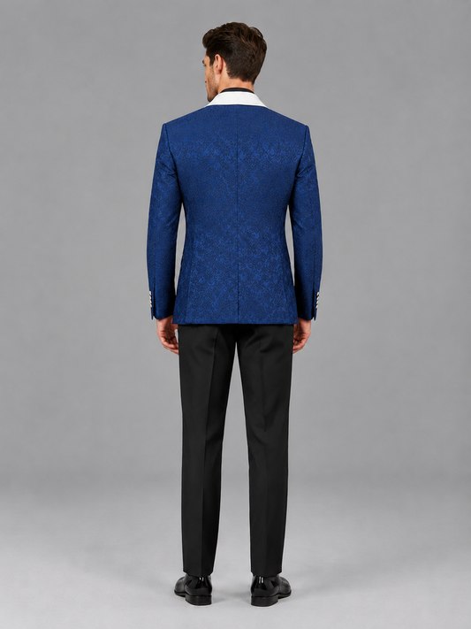 Savile Men's Royal Blue Jacquard White Shawl Lapel 2-Piece Tuxedo Suit Set | Jacket & Trousers - Royal Blue - Royal Blue (2)