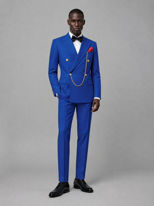 Men's Royal Blue Double-Breasted 2-Piece Suit Set – Jacket & Trousers | Royal Blue Chain - Royal Blue
