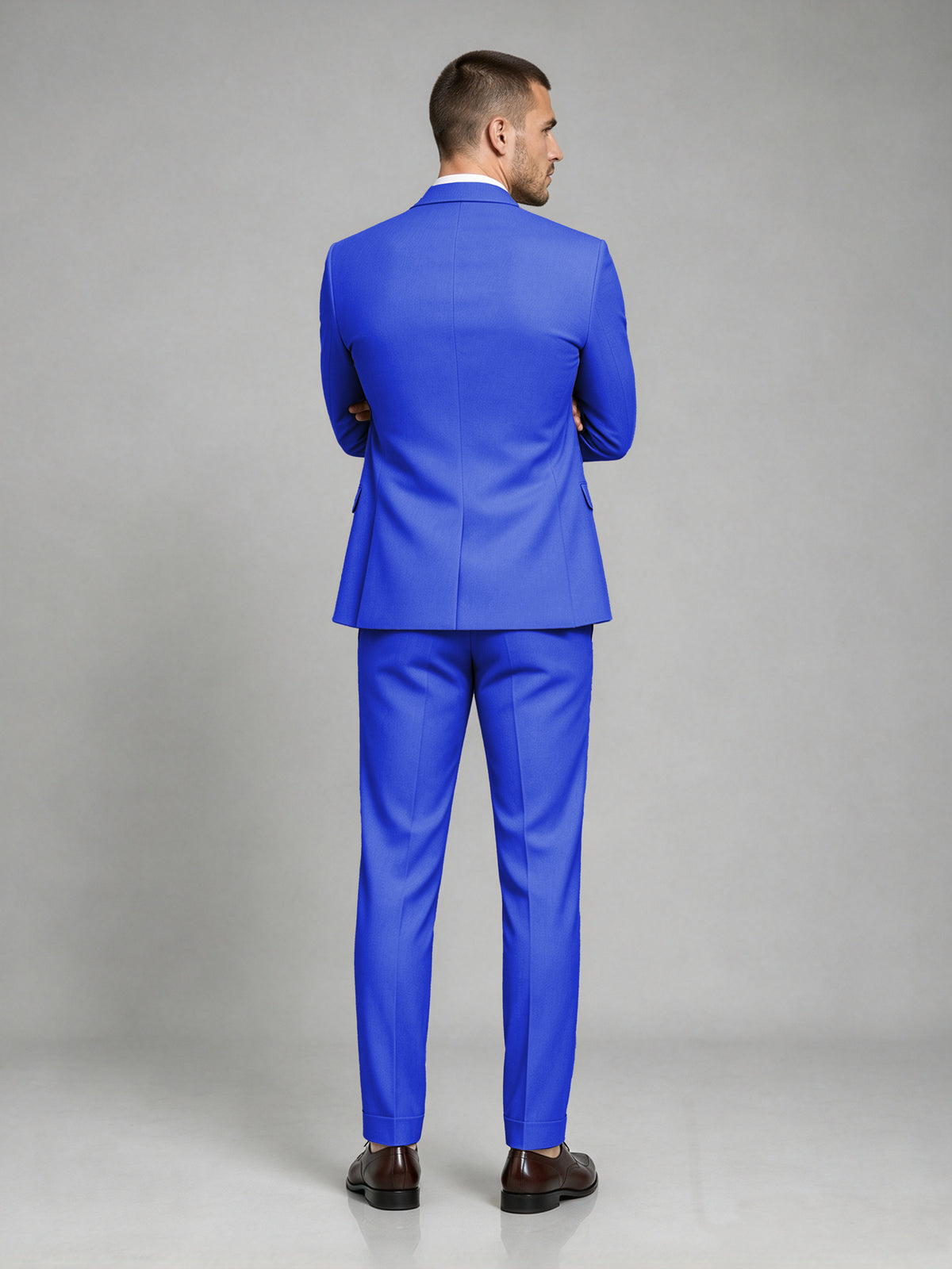 Savile Men's Dark Royal Blue Wool-Blend 2-Piece Suit Set – Two-Button Notch Lapel Slim-Fit Blazer & Turn-Up Trousers - Royal Blue