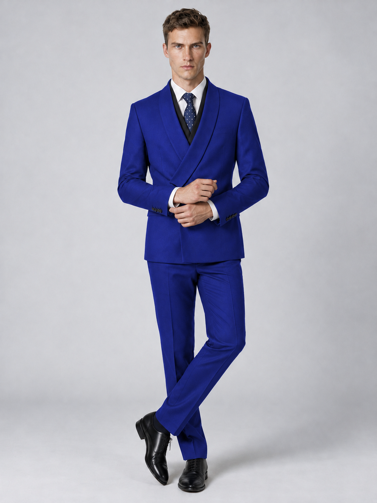 Savile Men's Royal Blue Wrap Shawl Lapel 2-Piece Suit Set – Modern Jacket & Trousers