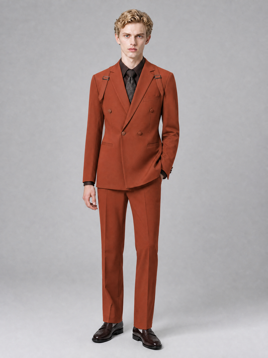 Men's Light Rust Double-Breasted Slim Fit 2-Piece Suit – Peak Lapel Wedding & Business Formal Set - Rust - Rust_2