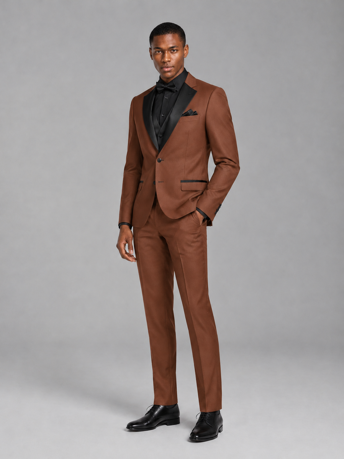 Savile Men's Rust Contrast Shawl Lapel Tuxedo Suit – 3-Piece Wedding, Prom & Black-Tie Formal Set - Rust - Rust_4