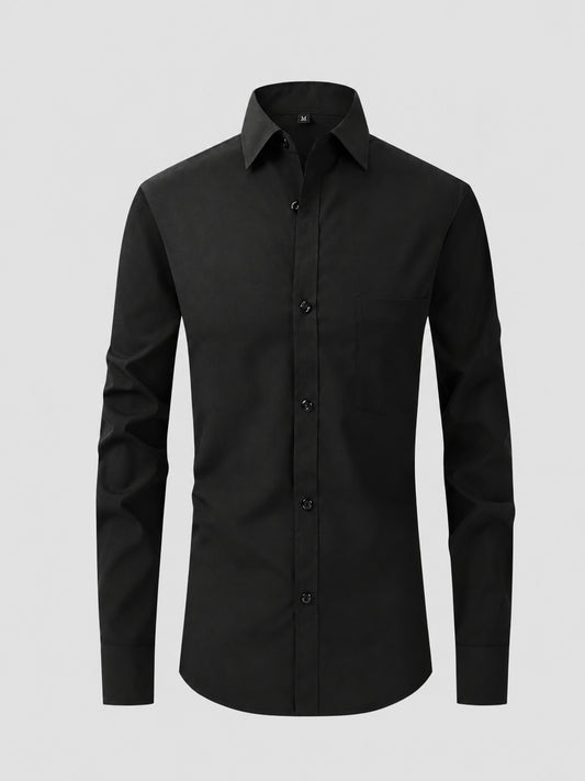 Savile Men's Classic Slim Fit Long Sleeve Dress Shirt in Black – Alternative View