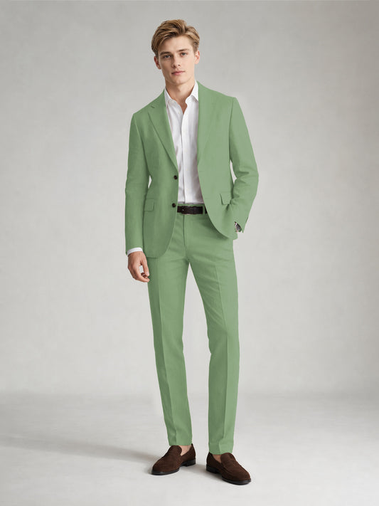 Savile Men's Sand Khaki Linen-Blend 2-Piece Suit Set – Two-Button Notch Lapel Slim-Fit Blazer & Slim Trousers - Sage Green - Sage_Green