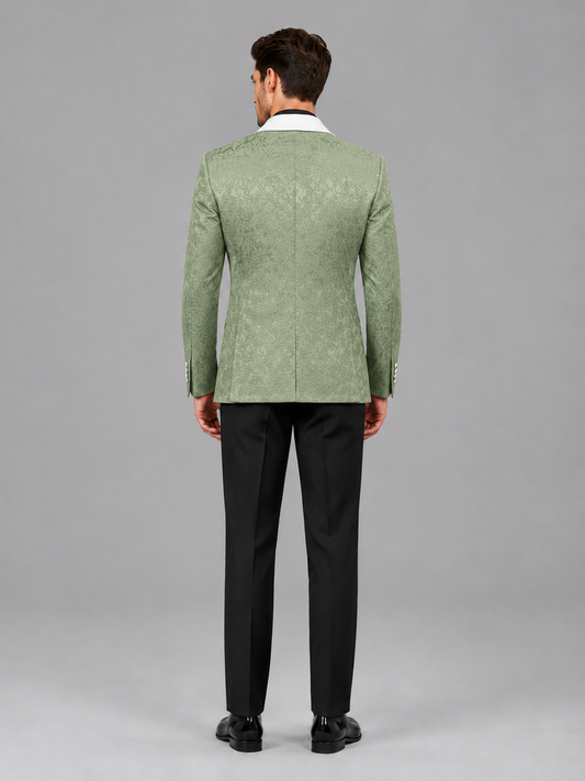 Savile Men's Sage Green Jacquard White Shawl Lapel 2-Piece Tuxedo Suit Set | Jacket & Trousers - Sage Green - Sage Green (2)