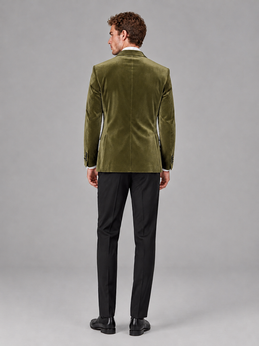 Savile Men's Sage Green Velvet Peak Lapel 2-Piece Tuxedo Suit Set | Jacket & Trousers - Sage Green