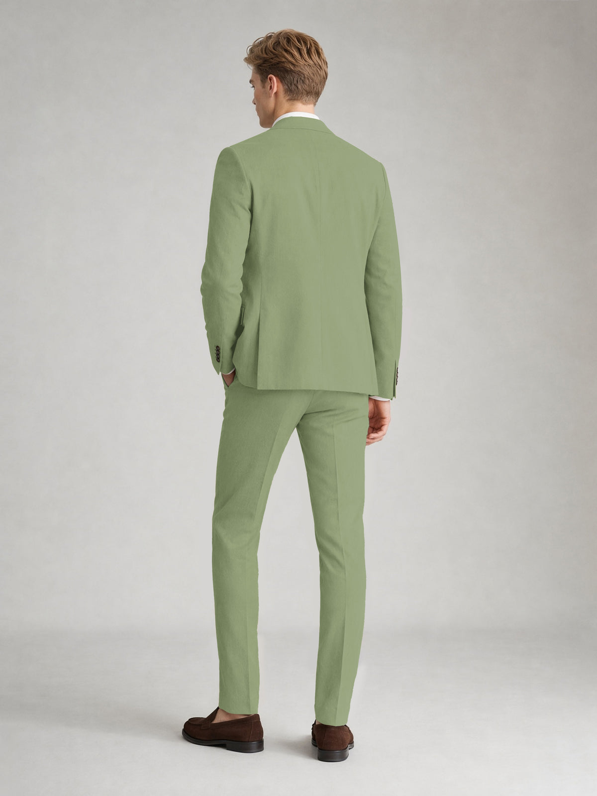 Savile Men's Sand Khaki Linen-Blend 2-Piece Suit Set – Two-Button Notch Lapel Slim-Fit Blazer & Slim Trousers - Sage Olive - Sage_Olive