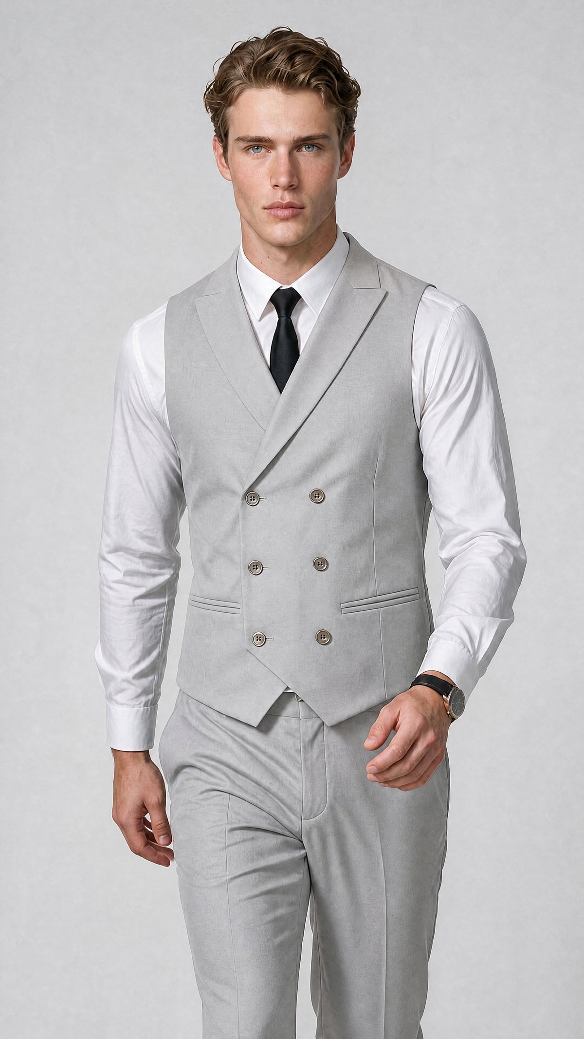 Men's Classic Silver Double-Breasted Shawl Lapel Suit Vest | Savile QX0100 - Silver