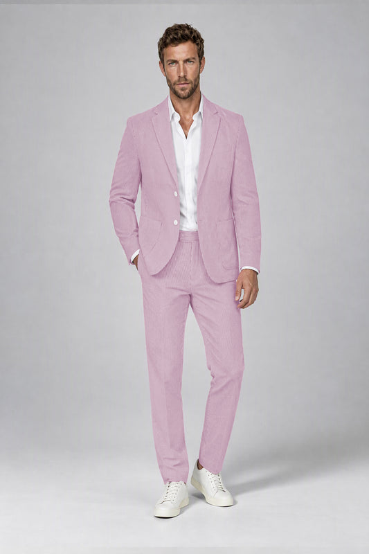 Savile Men's Soft Pink Striped 2-Piece Suit Set – Notch Lapel Blazer & Tailored Trousers - Soft Pink - Soft_Pink(2)