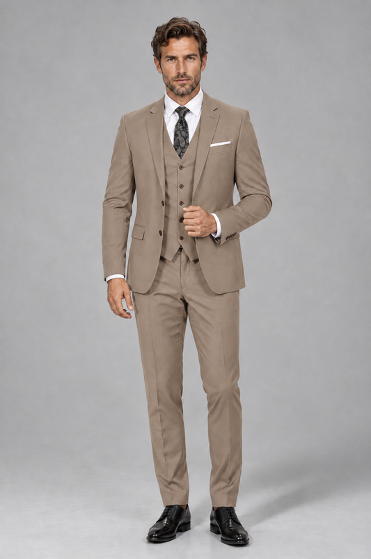 Savile Men's Taupe 3-Piece Suit Set – Notch Lapel Blazer, Vest & Trousers - Taupe - Taupe_2