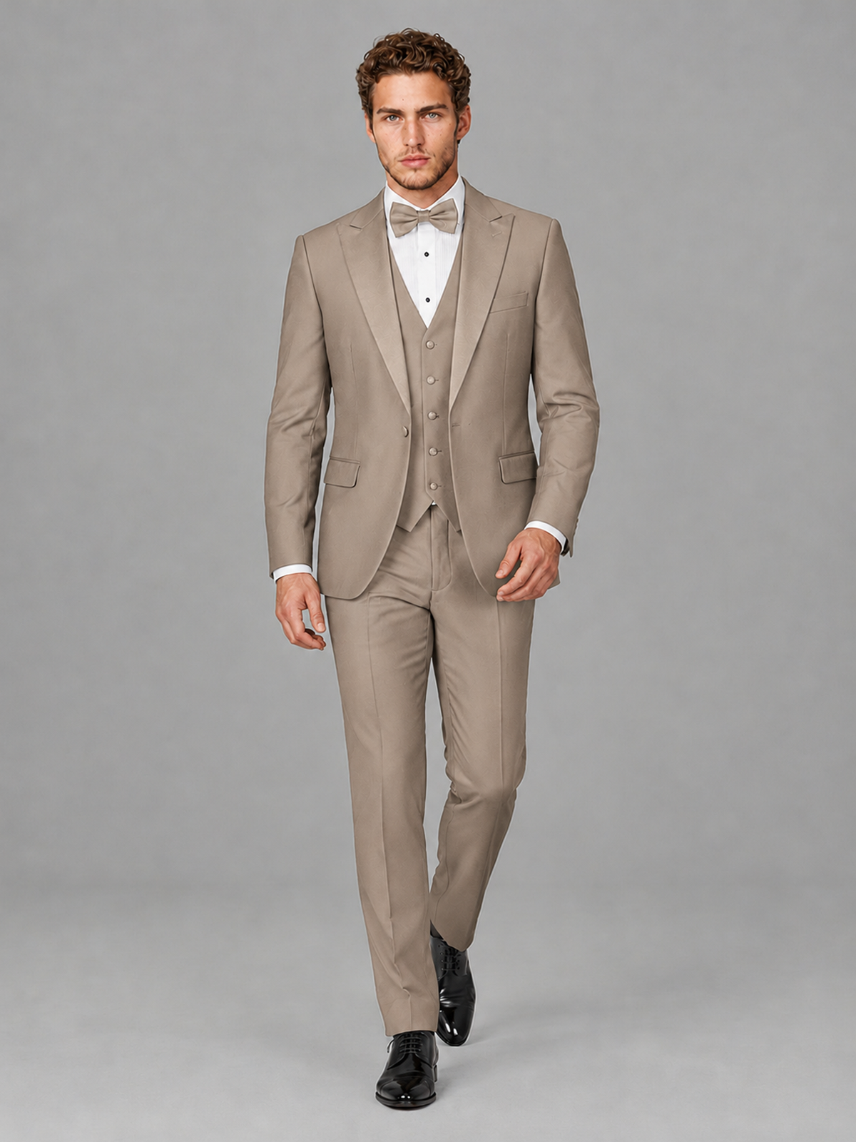 Savile Men's Taupe Peak Lapel 3-Piece Tuxedo Suit | Jacket, Vest & Trousers - Taupe