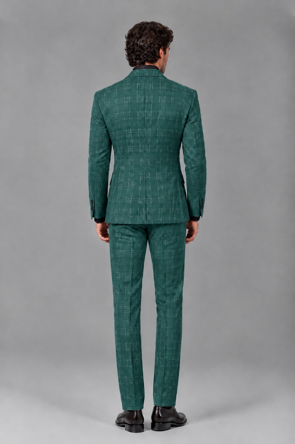 Savile Men's Rust Plaid 2-Piece Double-Breasted Suit – Peak Lapel Slim-Fit Jacket & Trousers Set - Teal - Teal